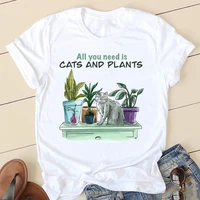 short sleeve ladies cat watercolor spring women tshirts fashion casual summer clothes female tee graphic t shirt clothing
