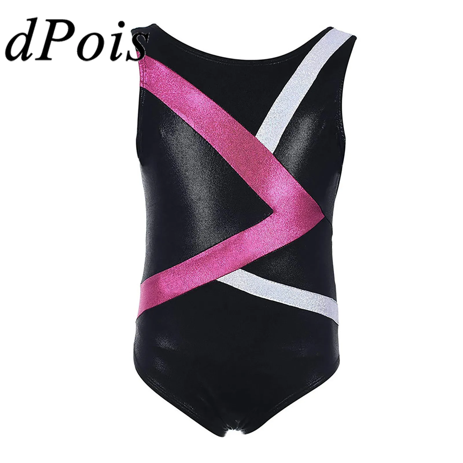 

Детское блестящее балетное танцевальное трико без рукавов с цветными блоками цвета металлик, боди для девочек, Костюм Балерины, танцевальн...