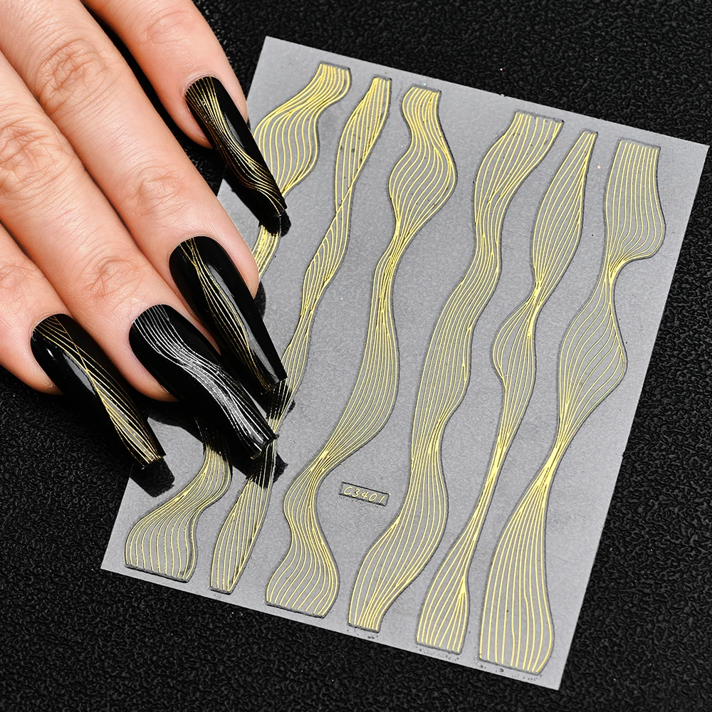 

Metal Line Nail Stickers 3D Sliver Gold Nail Line Curved Sticker Adhesive Swirl Sliders Decals Manicure Decoration Accessories