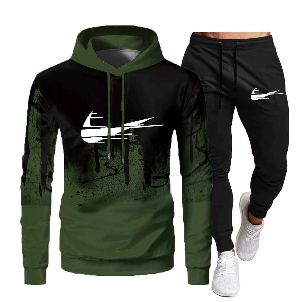 

2022 Spring And Autumn Fleece Thick Brand Men's Sets Tracksuit Fashion Hoodies Trouser 2Pcs Sportswear Track Suit Joggers Men's