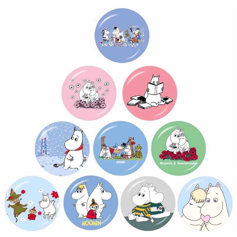 

Cute Mumin 10pcs 12mm/16mm/18mm/20mm/25mm/30mm Round Photo Animal Glass Cabochon Demo Flat Back Making Finding