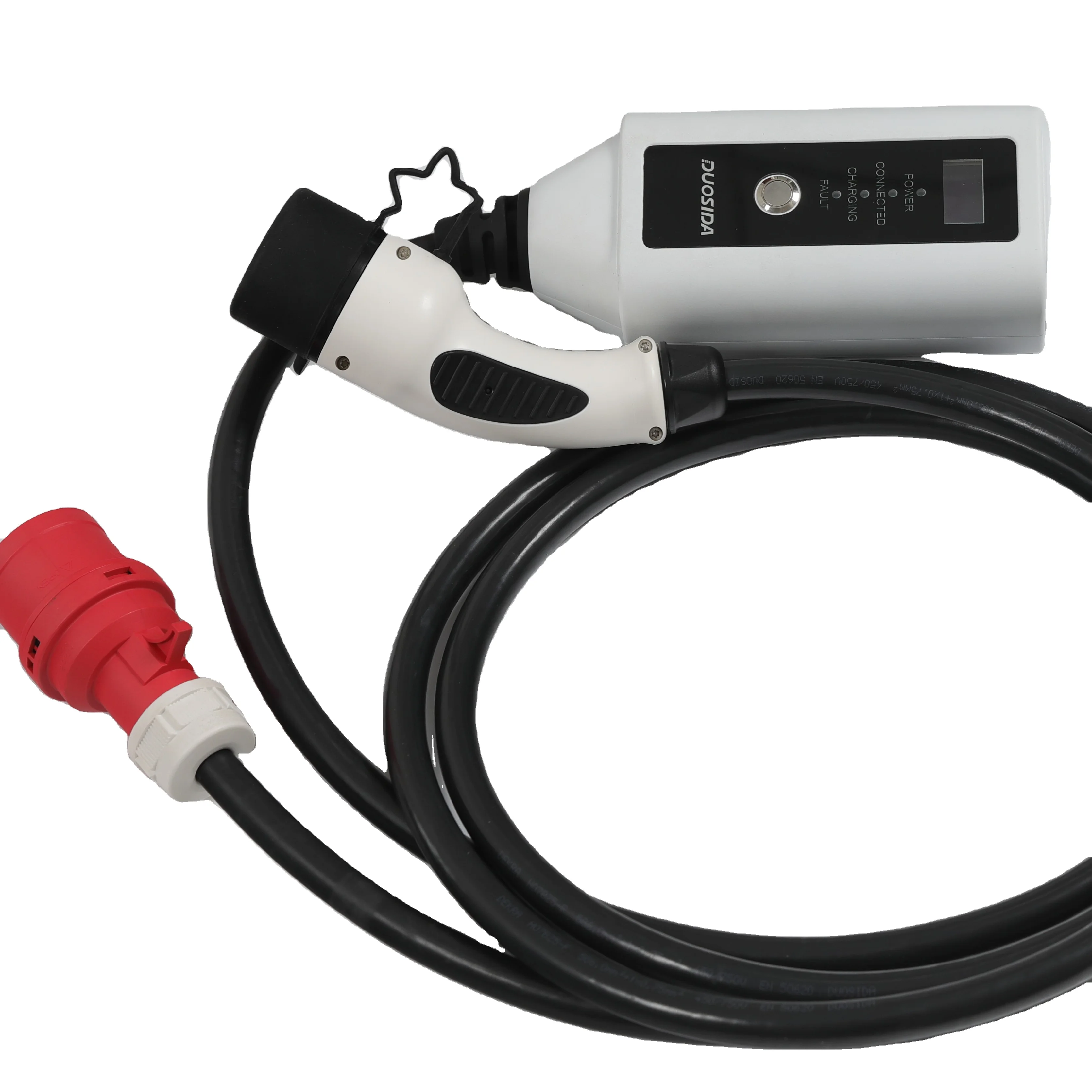

22KW Type 2 Electric Car Vehicle EV Charger with Red CEE Plug 32A Adjustable 16.4ft Cable Charging Connector