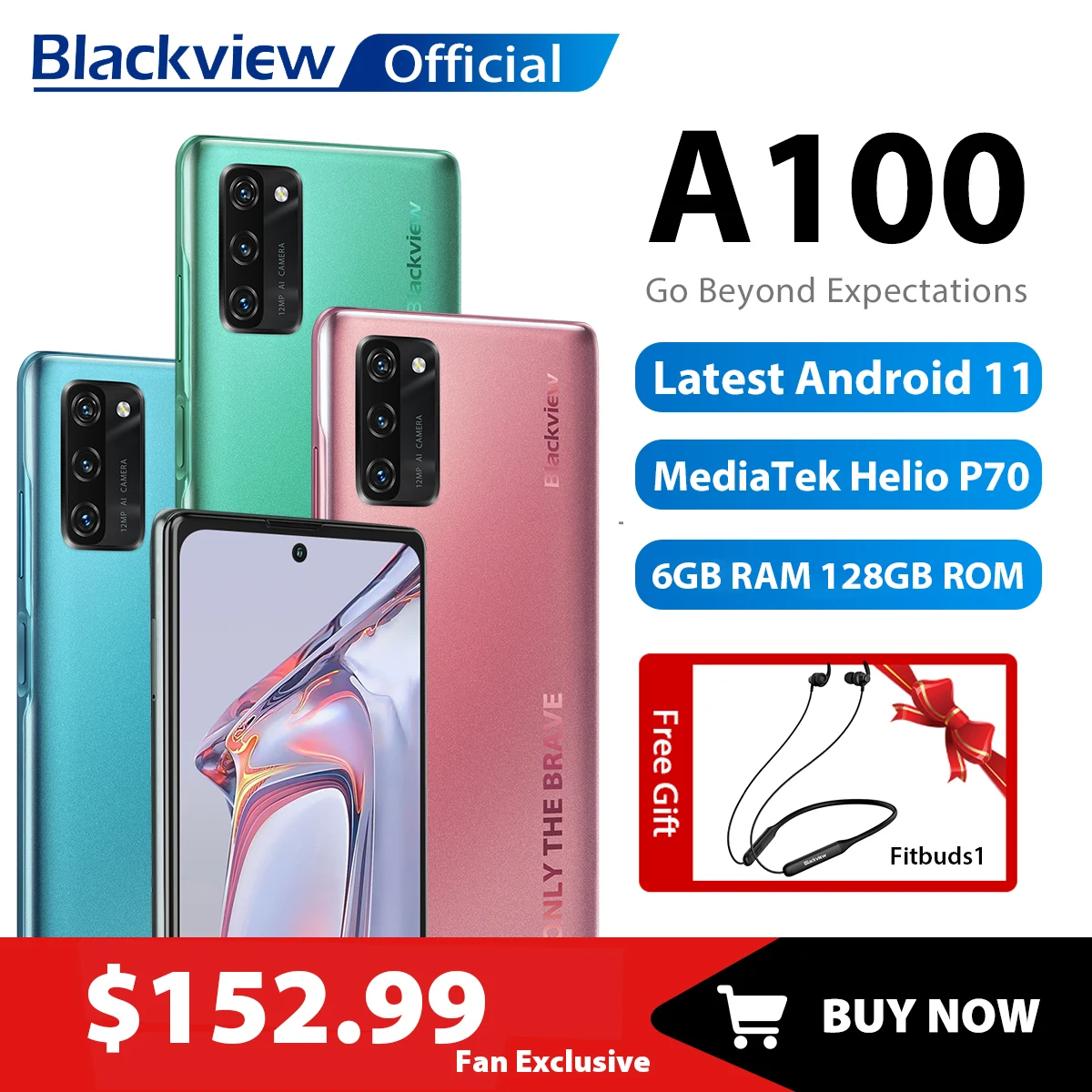 Blackview A100 Helio P70 Android 11 Smartphone 6GB+128GB 6.67 4680mAh Cellphone NFC Cellura 4G LTE Mobile Phone 18W Fast Charge