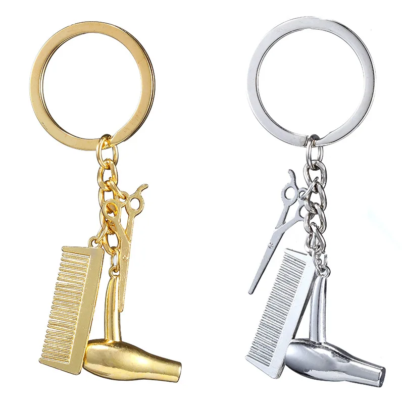 

Fashion Barber Shop Tools Key Chain Hair Stylist Hair Dryer Scissor Comb Pendant Key Rings Mini Gift For Friend Trinket
