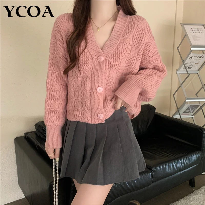 

Свитер Woen, кардиган оверсайз с V-образным вырезом, однотонный Модный трикотажный осенний Топ в стиле Харадзюку С Длинным Рукавом, пальто, одежда в эстетике