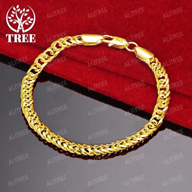 Фото ALITREE 18-каратное желтое золото, кубинские браслеты-цепочки для женщин и мужчин, вечерние, помолвочные, свадебные, рождественские, день рождения, модные ювелирные изделия, подарки №2