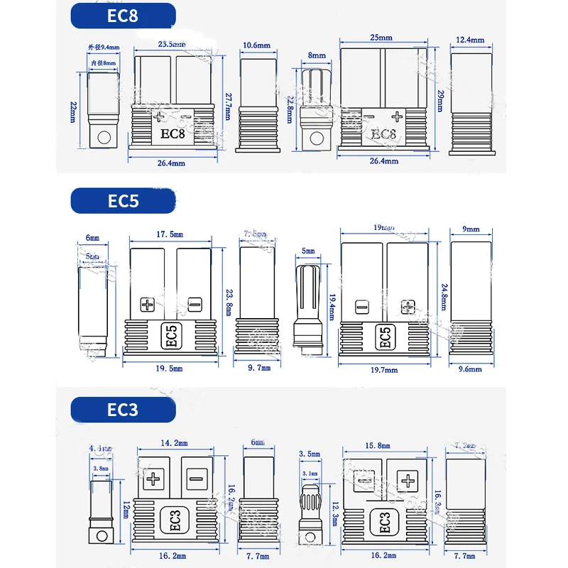 Фото Кабель-переходник EC5 EC8 14/10/8AWG EC3 (штекер-гнездо) для экстренного запуска, с разъемами типа «банан», для аккумуляторов радиоуправляемых моделей и игрушек, провод-пигтейл №5