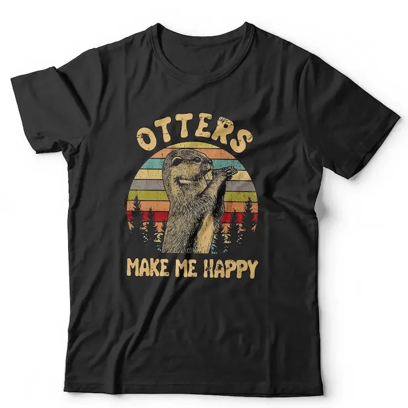 Фото Футболка Otters Make Me Happy унисекс, детская футболка с короткими рукавами и круглым вырезом, классический крой, 100% хлопок, милая очаровательная летняя уличная одежда унисекс №1
