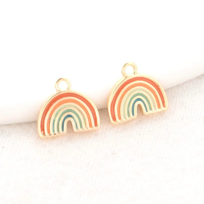 

6PCS 9*10MM 14K Gold Color Brass Rainbow Charms Pendants Jewelry Making Supplies Diy Earring Findings Accessories