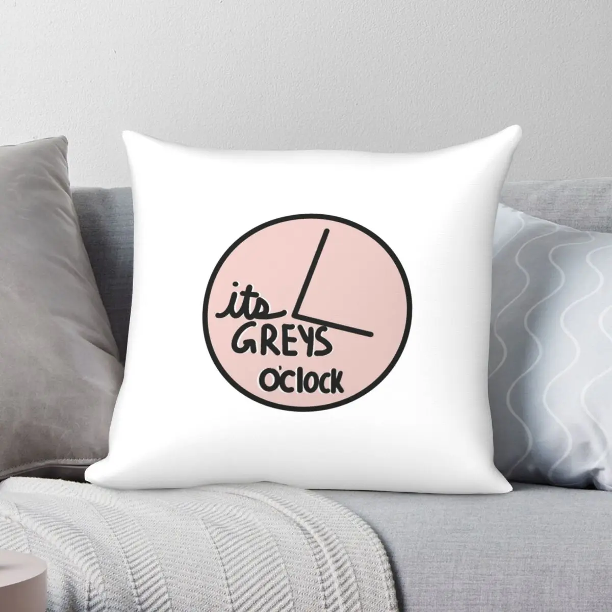 

It's Greys O Clock Pillowcase Polyester Linen Velvet Printed Zip Decor Bed Cushion Cover 18"