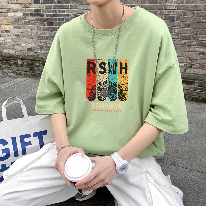 

2022 summer new trend versatile men's casual printed youth short sleeve T-shirt