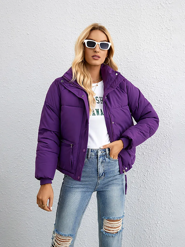 Vielleicht 2023 New Thick Cotton Padded Winter Puffer Jacket Women Stand Collar Short Parkas Zipper Women's Coat Winter Outwear