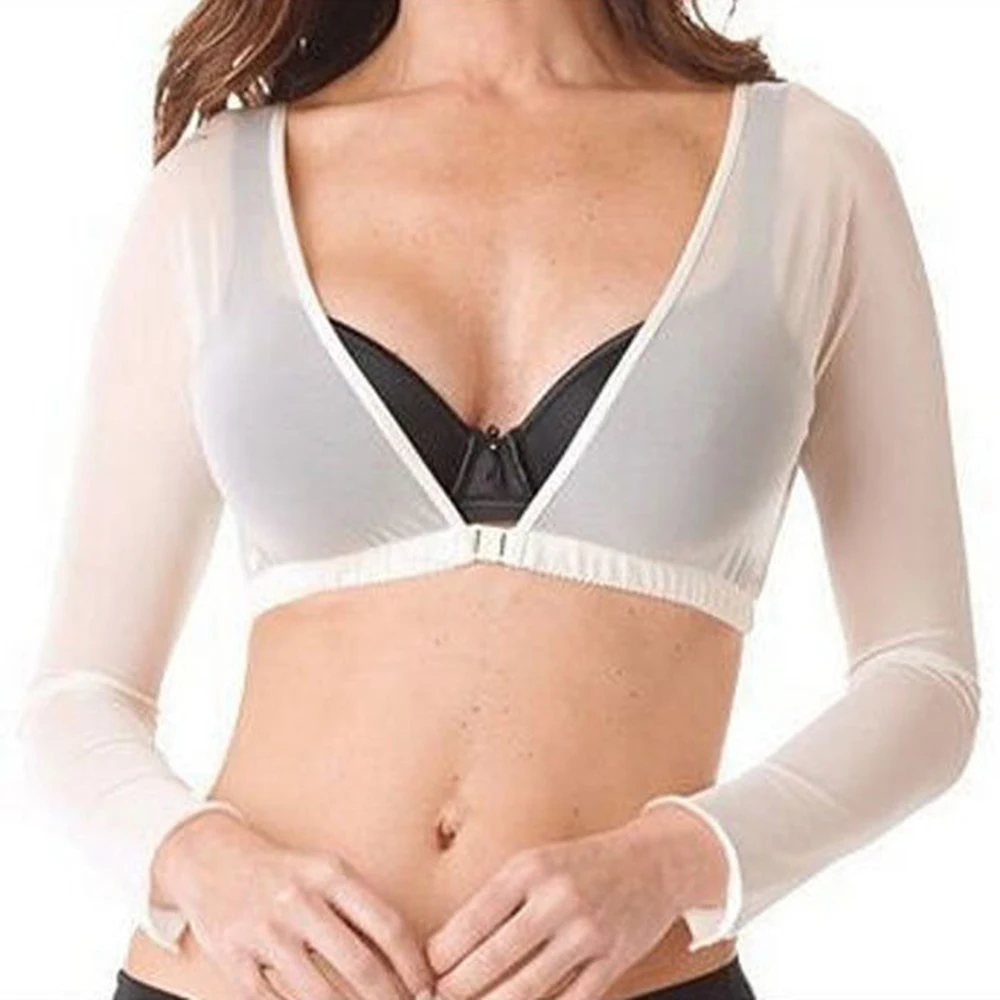 

Women Bottoming Long Sleeve Cover Sexy T-Shirt Deep V-neck Transparent Mesh Black White Sleeves Arm Cover Shoulder Dropshipping