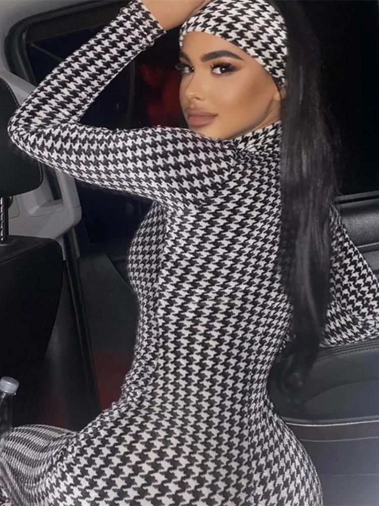 

WJFZQM осенний клетчатый черный комбинезон с принтом женский Облегающий комбинезон на молнии с длинным рукавом цельный сексуальный клубный наряд для женщин 2021