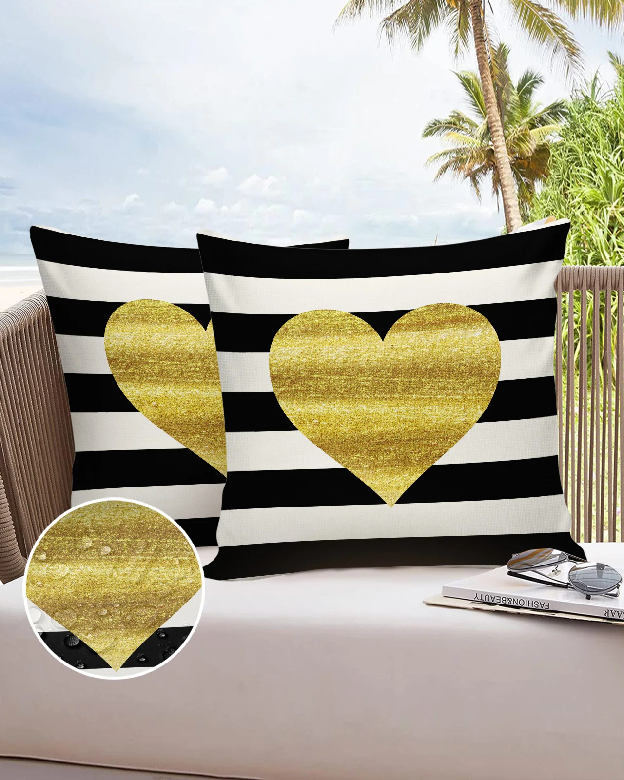 

Valentine'S Day Themed Gold Hearts Cushion Pillowcase Set Living Room Sofa Decor Cushion Cover Waterproof Throw Pillowcover