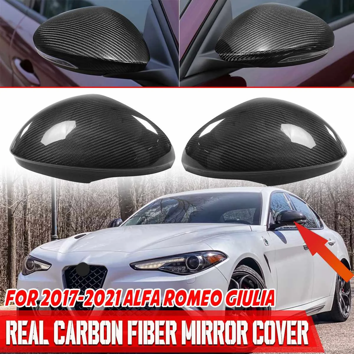 

Real Carbon Fiber Car Side Rearview Mirror Cover Cap Replacement For Alfa Romeo Giulia 2017-2021 Car Rear View Mirror Cover Cap
