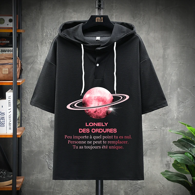 

Модные повседневные толстовки с короткими рукавами в стиле панк; Цвет черный, белый; Мужская Уличная одежда в стиле хип-хоп из хлопка; Коллек...