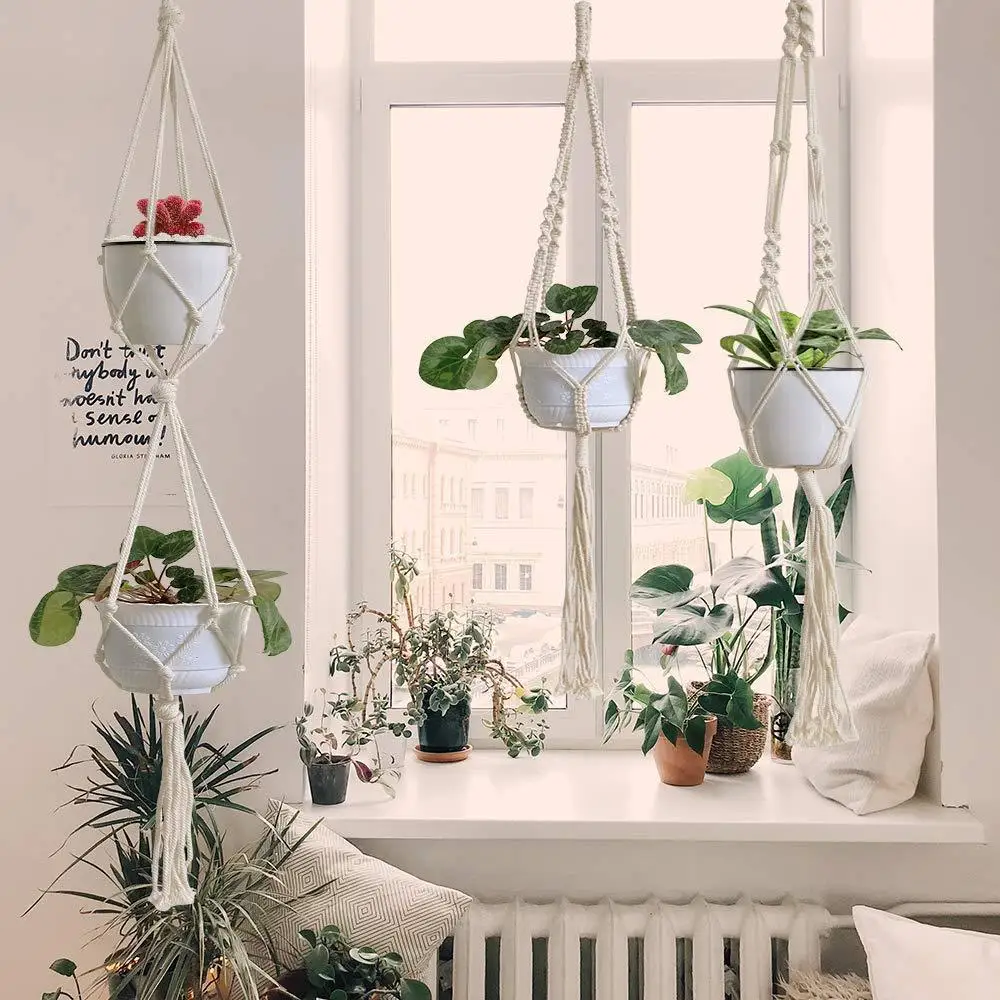 Macrame Plant Hanging Basket Handmade Knotted Planter Hanger Flower Pot Holder Garden Lifting Cotton Rope Indoor Boho Home Decor |