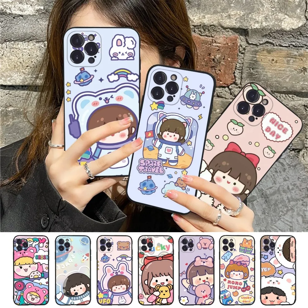 

Lucky girl cute cartoon Phone Case For iPhone 15 14 11 12 13 Mini Pro XS Max Cover 6 7 8 Plus X XR SE 2020 Funda Shell