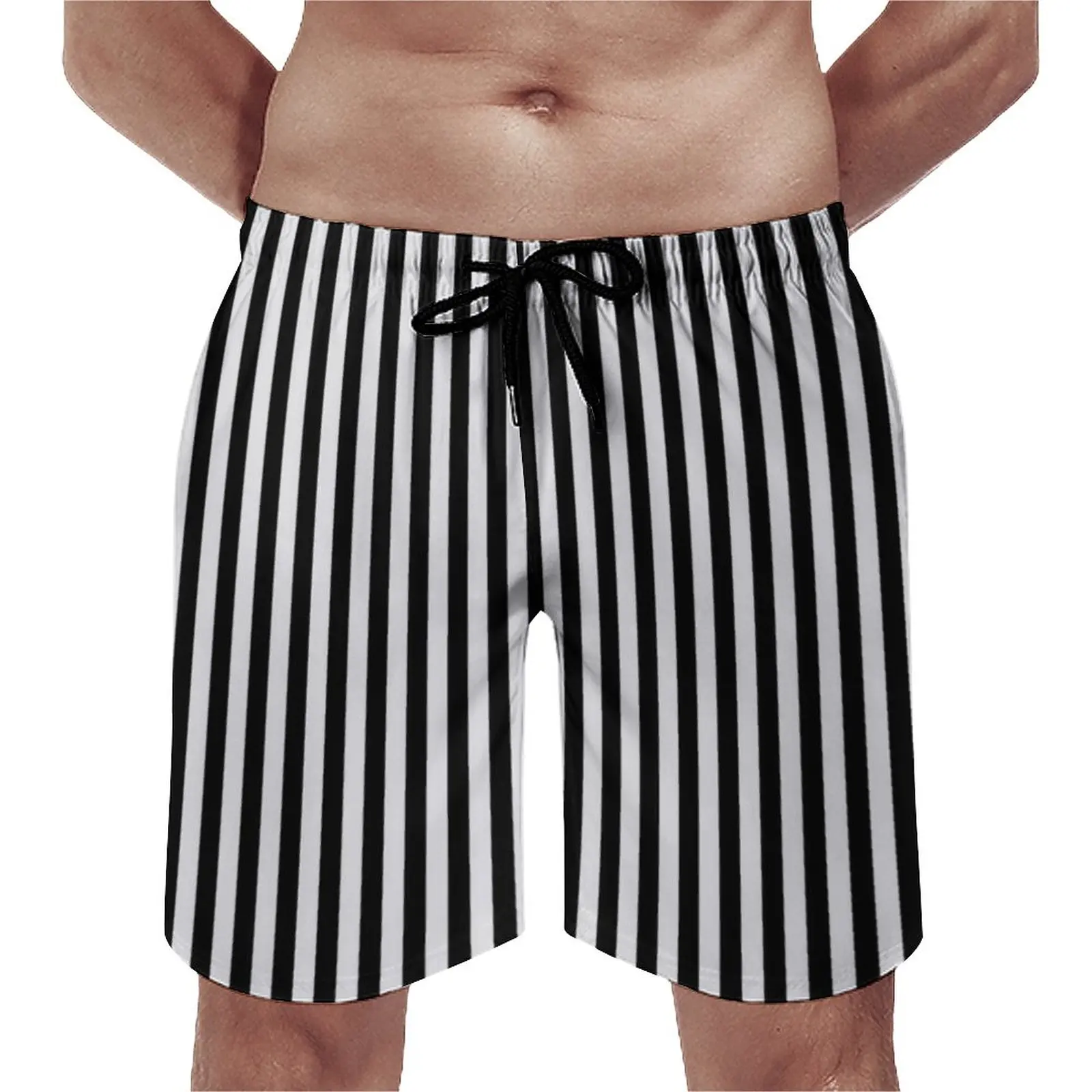 

Black White Striped Board Shorts Vertical Stripes Classic Board Short Pants Males Customs Plus Size Swimming Trunks Gift idea