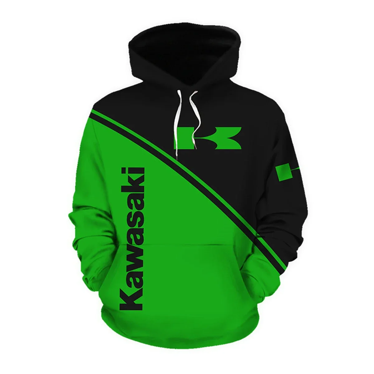 Повседневная Толстовка с капюшоном на молнии и 3D-принтом логотипа Kawasaki 2024