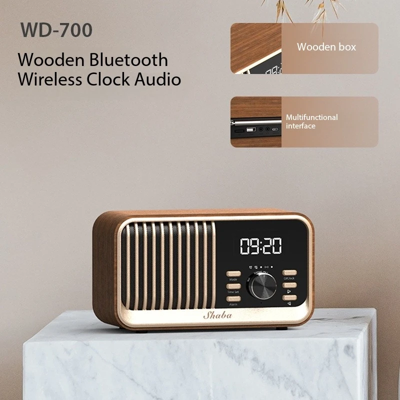 Shaba Ретро Дизайн Деревянные Bluetooth Беспроводные Колонки Будильник FM Радио HiFi Звук