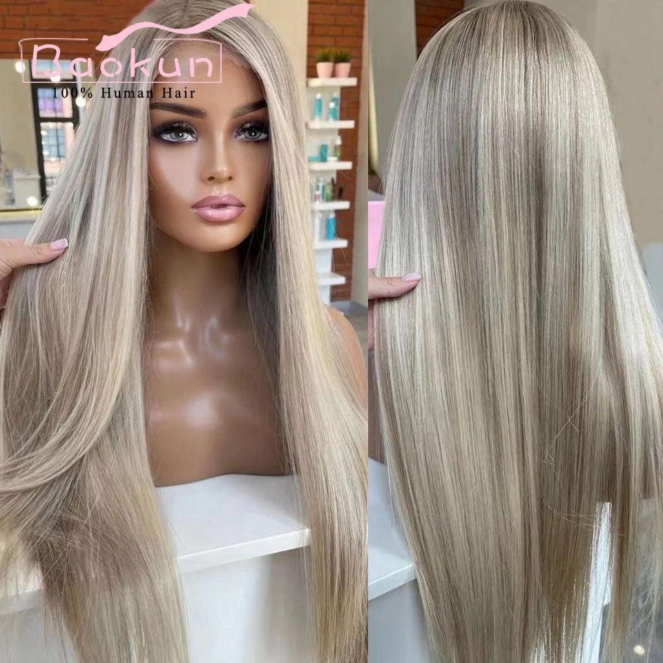 Ed Human Hair Wigs 13x6 Straight Lace Front Wig Brazilian Remy Hd Brown Highlighted 360 Lace Frontal Wig