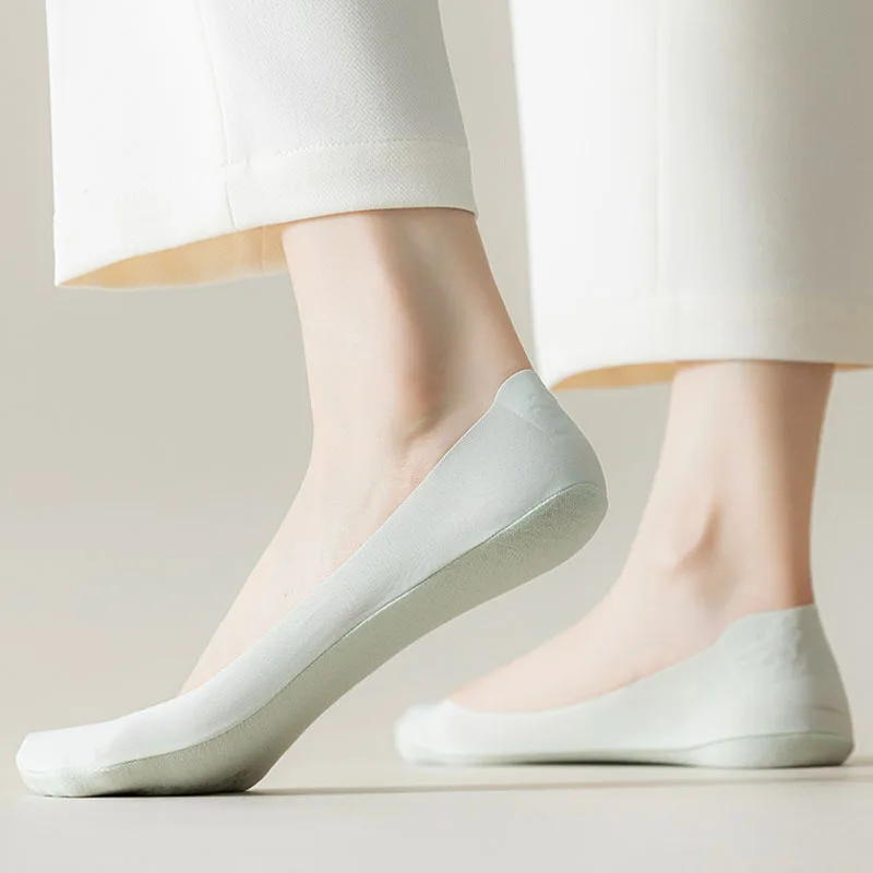 3Pairs Non Slip Socks Women Invisible Breathable Summer Ultra-thin Solid Color Ice Silk Low Cut Boat Sock Slippers Casual Sokken