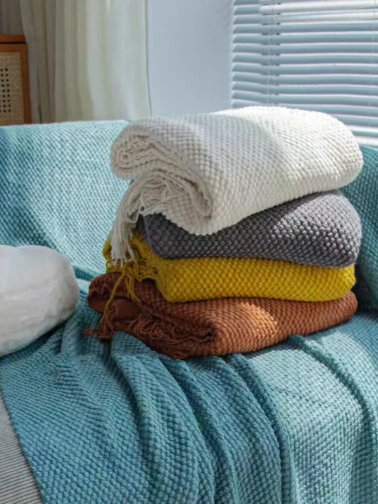 

Knitted Throws with Tassels Thicken Throws Condition Soft Travel Bed Nap Throw Blanket Bedspread Sofa Cover Anti-pilling Blanket