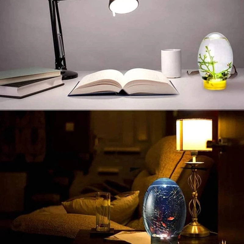 

19x8.2cm/7.48x3.23in Closed Fish Tank Small Sphere with Black/Blue Base MIni Sphere with LED Base for Fish Shell Inside