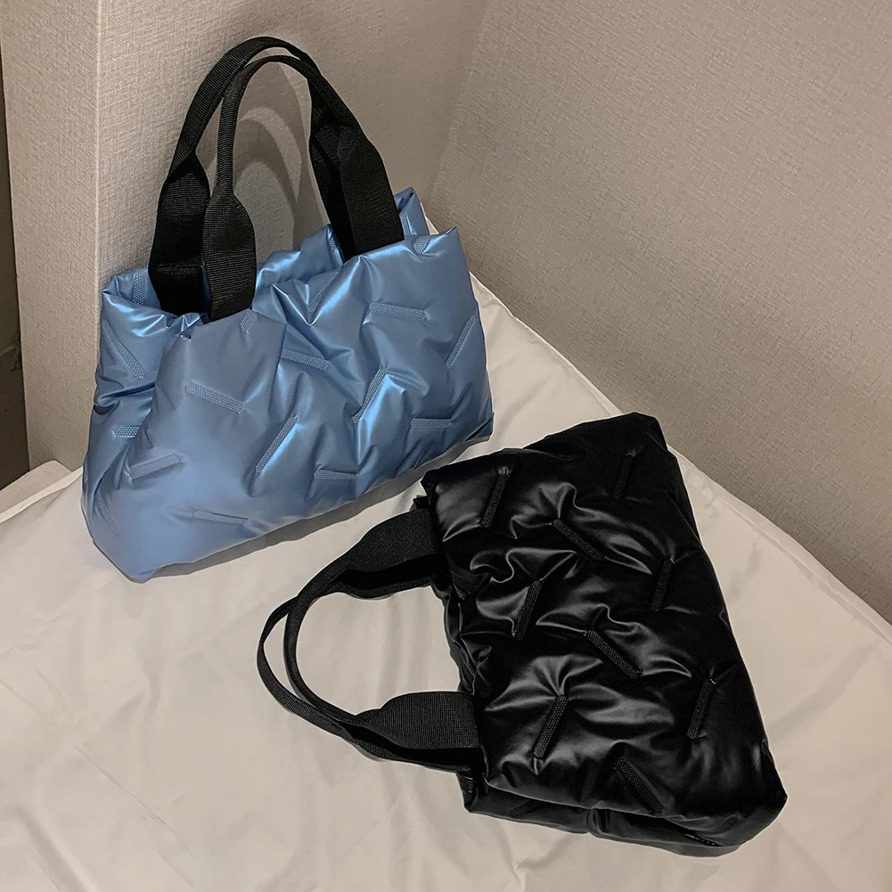 

Осенне-зимние женские сумки, повседневная женская сумка с хлопковой подкладкой, теплая Модная нейлоновая вместительная однотонная сумка для покупок для девочек