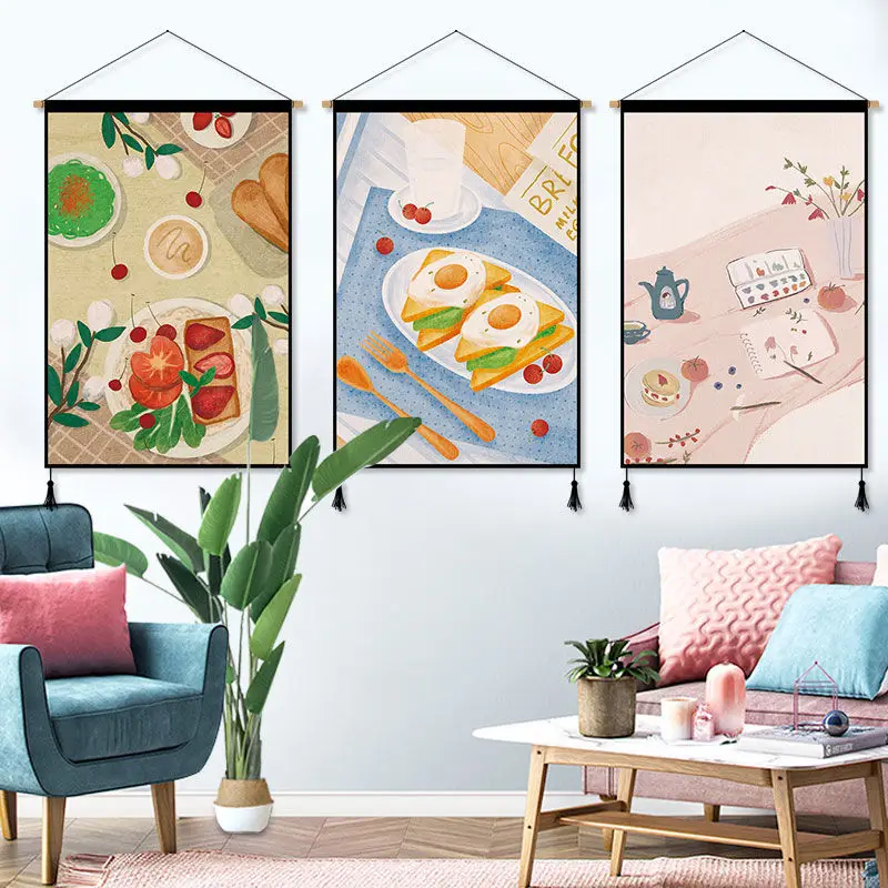 

Literary Food Decoration Painting Cozy Bedroom Dining Room Paintings Ins Long Kitchen Tapestry Background Fabric Wall Art Decor