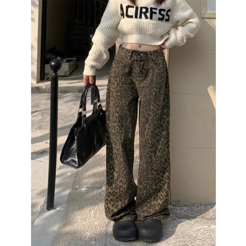 Брюки с леопардовым принтом American High Street 2024 весна и осень новые повседневные брюки