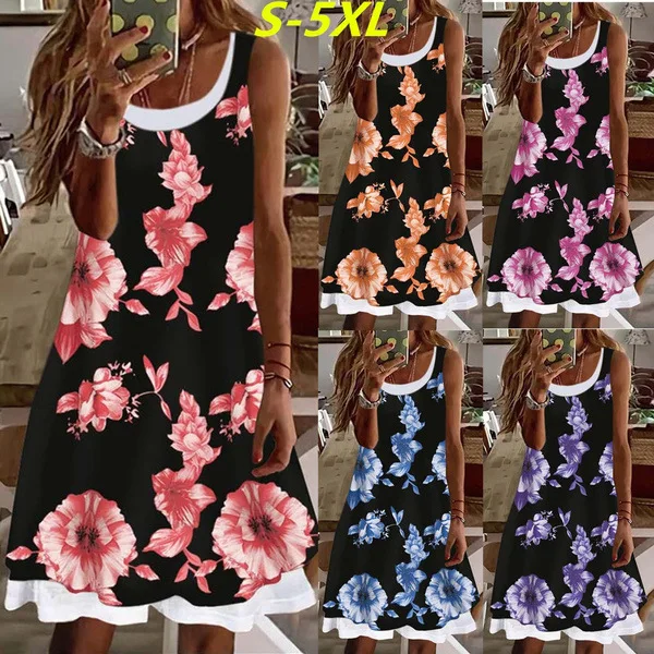 

Женское Повседневное платье-трапеция до колена, Повседневное платье без рукавов с цветочным принтом на заказ, платье розового, синего цвета...