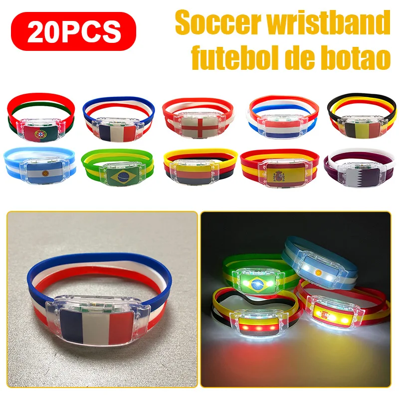 

20Pcs LED Football Team Bracelet Silicone Lightup Wristband Cheer Prop Soccer Match Glowing Wristband Party Favors for Women men