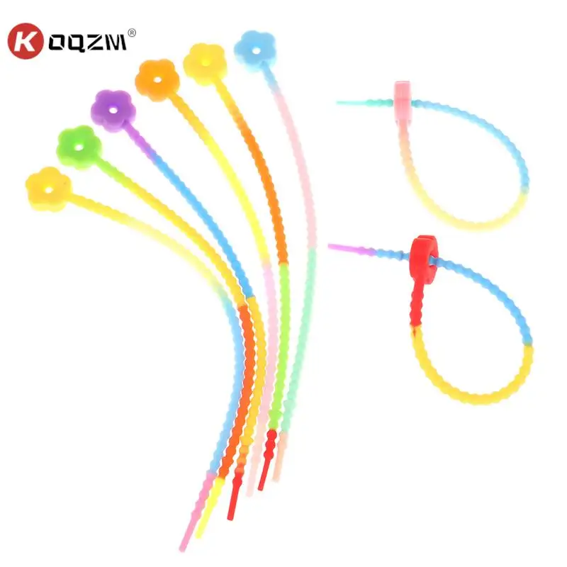 

5Pcs Silicone Self-Locking Wire Cable Zip Ties Multi-functional Reusable Cable Ties Organiser Fasten Cable Food Bag Bundle Tools