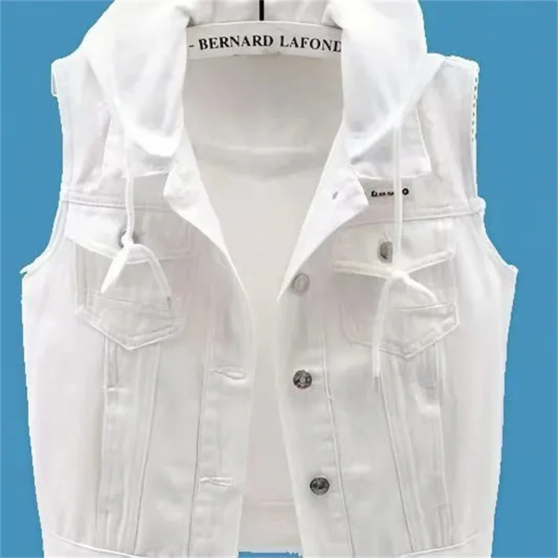 Фото 2025 женский джинсовый жилет с капюшоном, большой размер 5XL, весна-лето, женское новое джинсовое пальто без рукавов, корейский женский ковбойский жилет №4