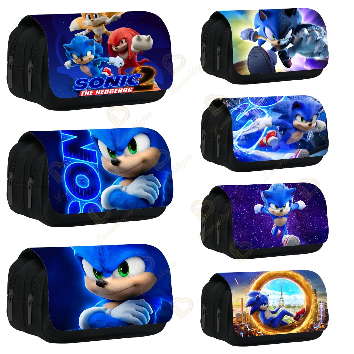 

Sonic Double Large Capacity Pencil Box Anime Toy Action Figure Printing Student Pencilcase Hedgehog Boys Girl Toy Gift