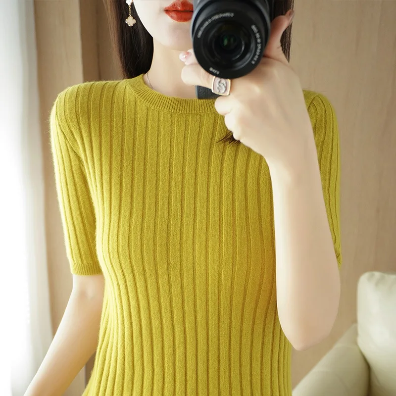 

2022 Summer Solid Color Fashion Top Round Neck Casual Short Sleeves gray