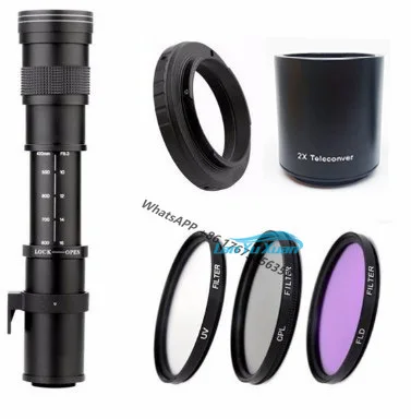 Фотообъектив 420-800 мм с ручным зумом и кольцом адаптера T2 + фильтр 3 в 1 2