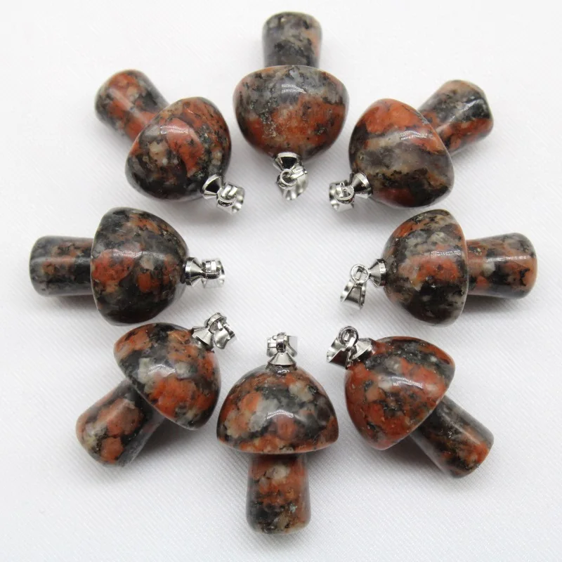 Wholesale 15pcs Mix Natural Stone Quartz Amethyst Red Agates Aventurine Mushroom Pendant for DIY Making Jewelry Accessories |