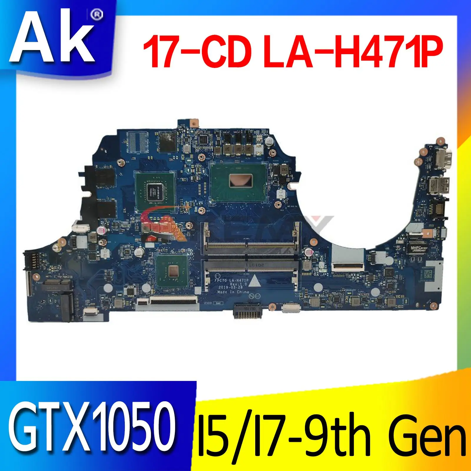 

Материнская плата для ноутбука HP PAVILION GAMING 17-CD, материнская плата 17-CD LA-H471P, системная плата с зеркальным процессором I7-9750H GTX1050, графический пр...
