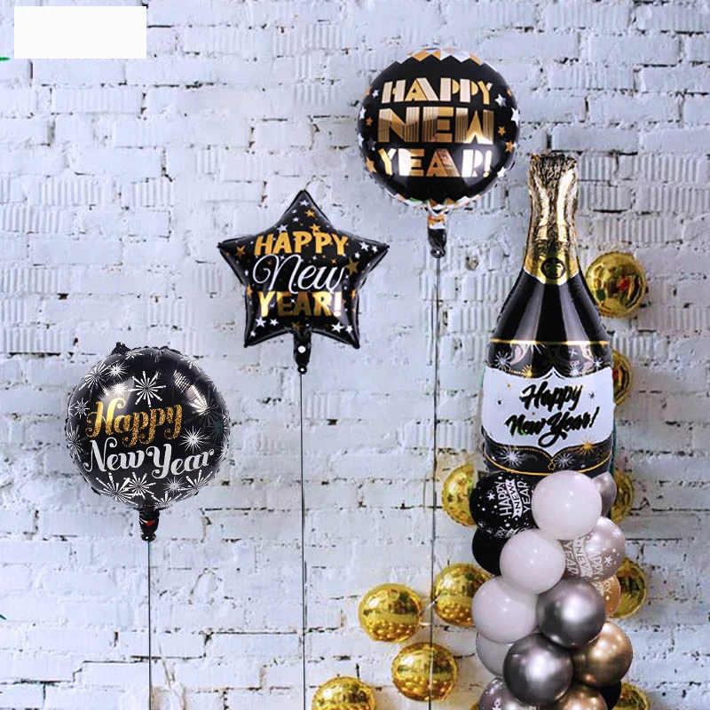 

Фольгированные воздушные шары с Новым годом, винная бутылка, черная, Золотая фотография, Рождественское украшение 2022, украшение для новогод...