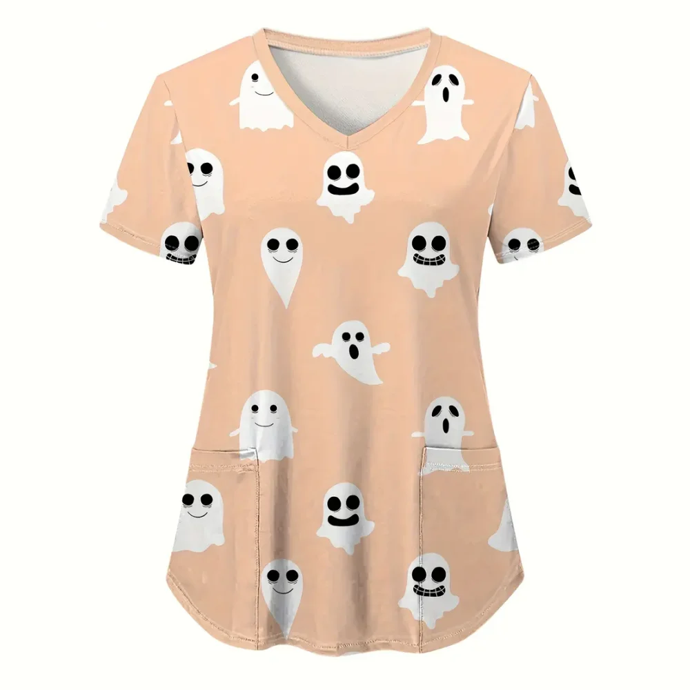 Клиническая униформа для женщин Хэллоуин топы кормления с мультяшным рисунком