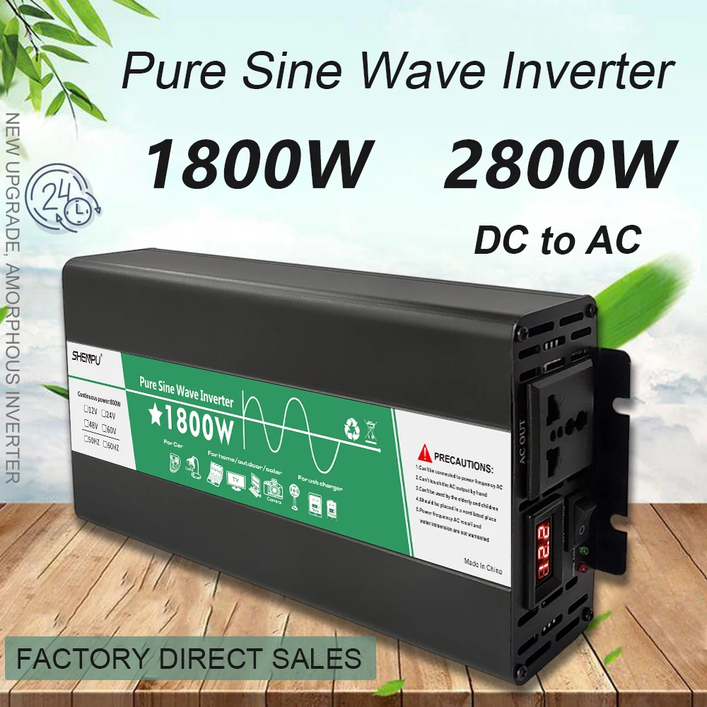 

Pure Sine Wave Inverter 12V DC To AC 220V 1800W Rated power 900W Voltage Converter Portable Car Converter Solar LED Inverter