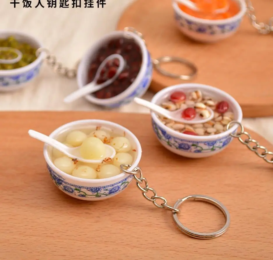 

Creative Simulation Food Key Chains Noodle New Keychain Chinese Blue And White Porcelain Food Bowl Mini Bag Pendant