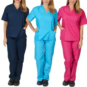 Uniforms Mens Womens 2 Piece Suit Hospital Medical Doctor Nurse Uniform Scrubs Top and Pants Novelty