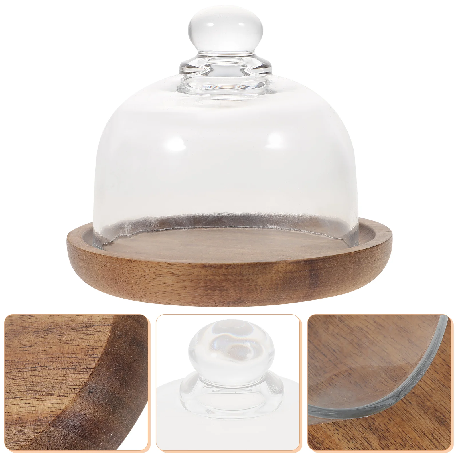 

Cake Dome Stand Cover Mini Plate Dessert Display Lid Cupcake Platter Serving Cloche Tray Food Clear Holder Wood Server Stands