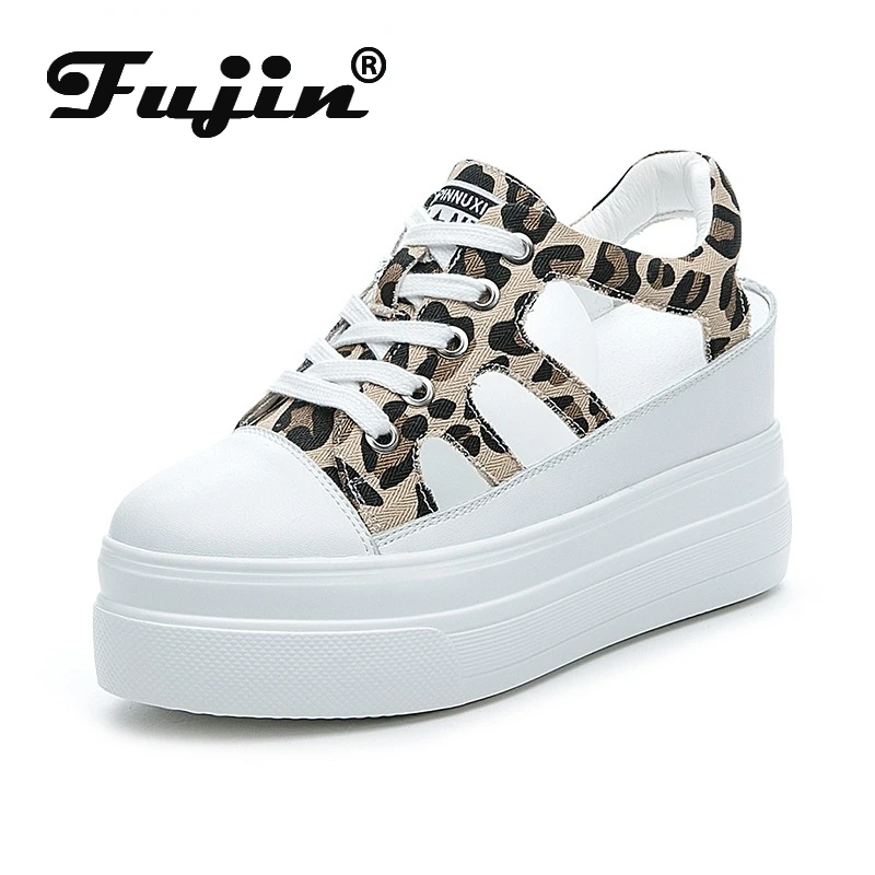 

Fujin/женская летняя обувь из натуральной кожи на очень высокой платформе 9 см; Женские сандалии; Пляжная обувь на шнуровке; Zapatos De Mujer