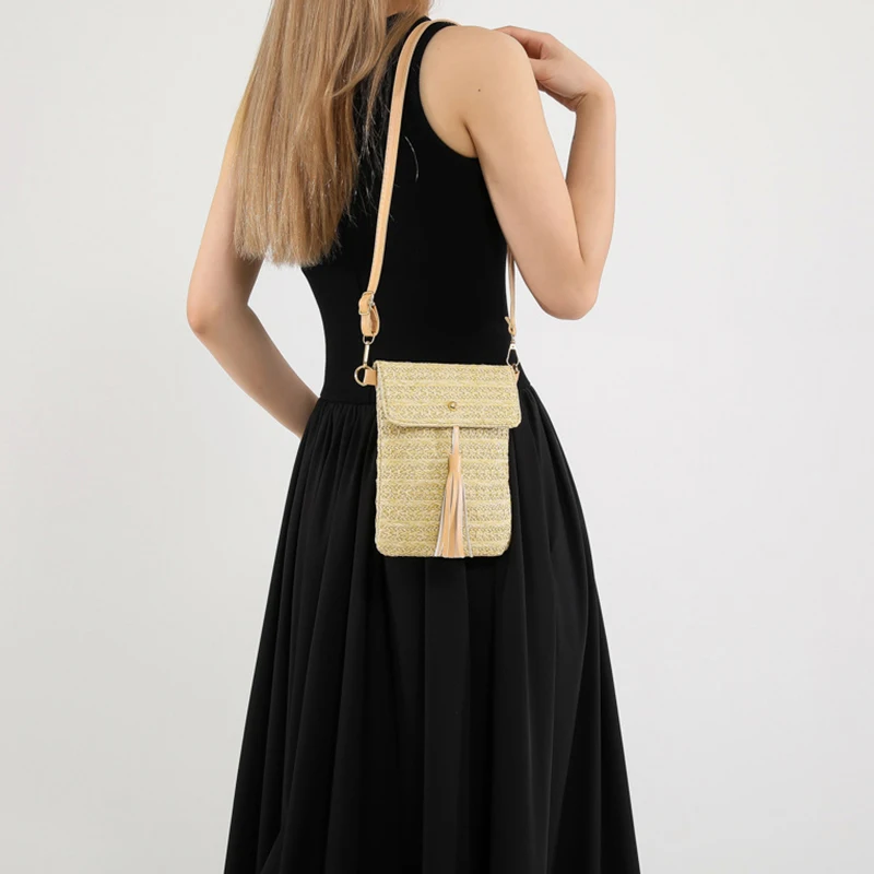 Сумка кросс-боди для телефона женская винтажный Плетеный мини-кошелек ручной